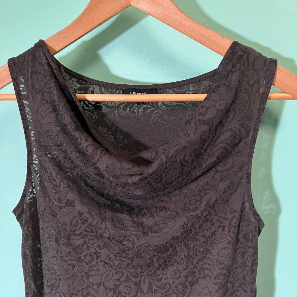 Express Sheer Gray Cowl Neck Sleeveless Shirt, Floral Pattern Size Small